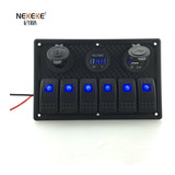 2017 new 6P switch panel with 2 port usb and power socket Voltmeter Socket